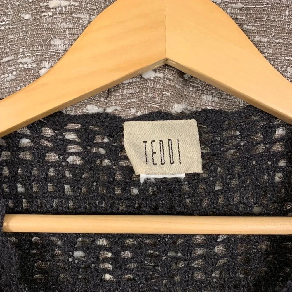 Teddi Vintage Black Crochet Knit Floral Embroidered Short Sleeve Cardigan Top